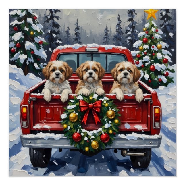 Poster Shih Tzu Christmas Red Truck Holiday (Devant)