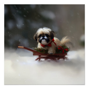 Poster Shih Tzu hiver neige de Noël