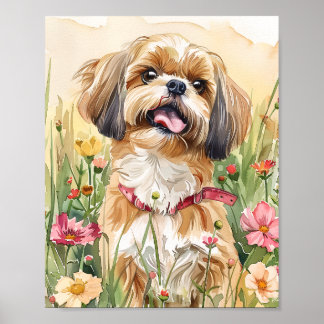 Poster Shih Tzu Portrait Art - Mur de chien mignon Décor