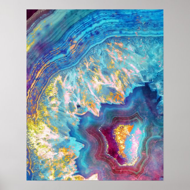 Poster Shimmerger Agate Slice Aqua Geode Art Imprimer (Devant)