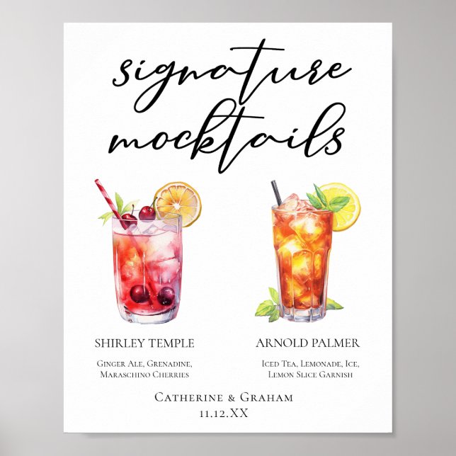 Poster Shirley Temple Arnold Palmer Mocktails Menu (Devant)