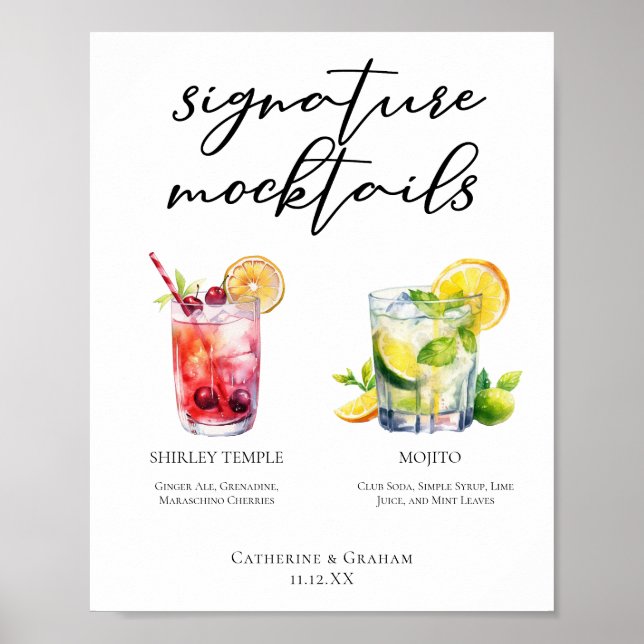 Poster Shirley Temple Mojito Signature Mocktails Menu (Devant)