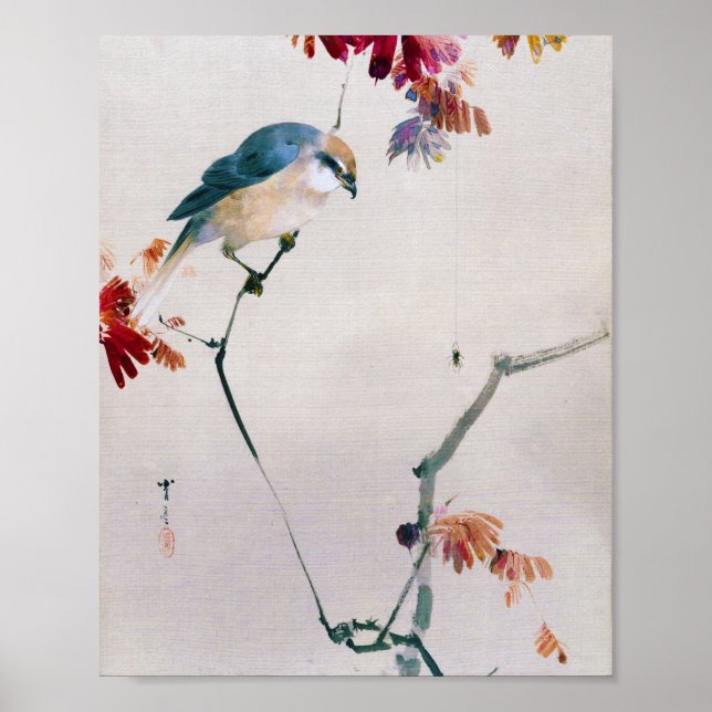 Poster Shrike et Spider à tête molle, Watanabe Seitei (Devant)