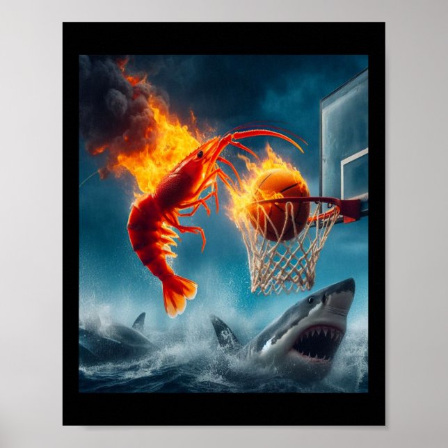 Poster Shrimp Dunking On Shark Funny Fishing Meme  (Devant)