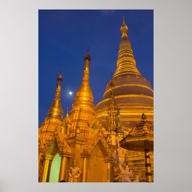 Poster Shwedagon Pagoda at night, Myanmar (Devant)
