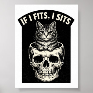 Poster Si ça rentre je m'assois Crâne de chat noir imprim