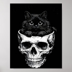 Poster Si ça va assis crâne de chat noir gothique drôle s