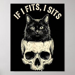 Poster Si ça va Siège Crâne de Chat Noir Minimaliste Mème