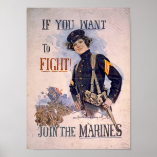 Poster Si vous voulez combattre - Rejoignez les Marines