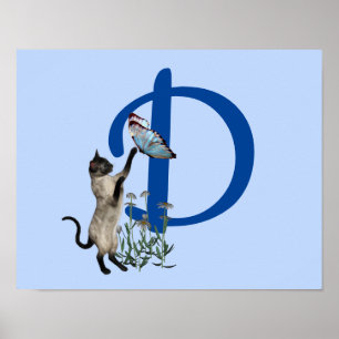 Poster Siamese papillon de chat Monogramme initial D