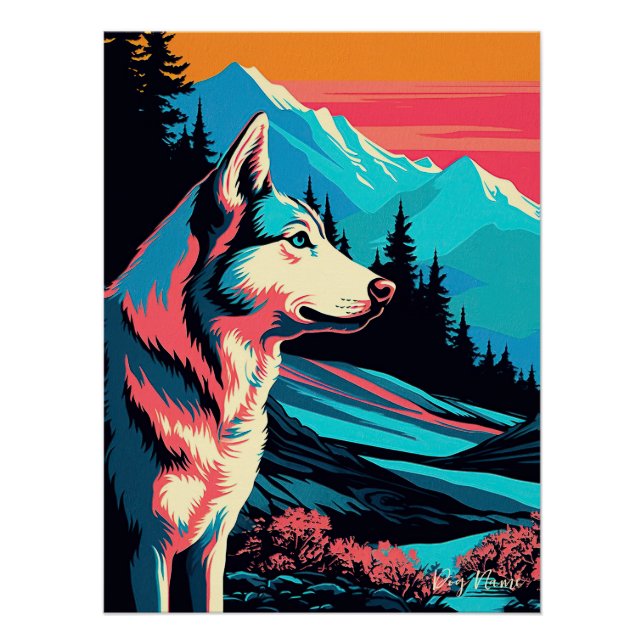 Poster Siberian Husky Dog 003 - Bruno Pokopen (Devant)