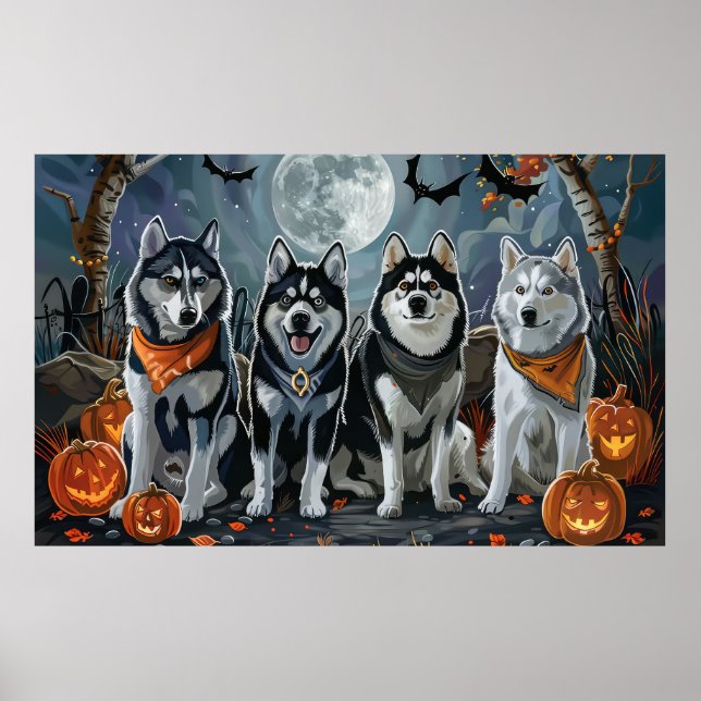 Poster Sibérie Husky Halloween Éffrayant (Devant)