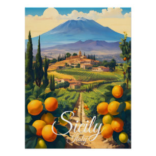 Poster Sicile Italie Verger Campagne Voyage