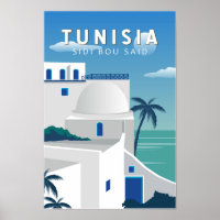 Sidi Bou Dit Tunisie Retro Voyage Art Vintage