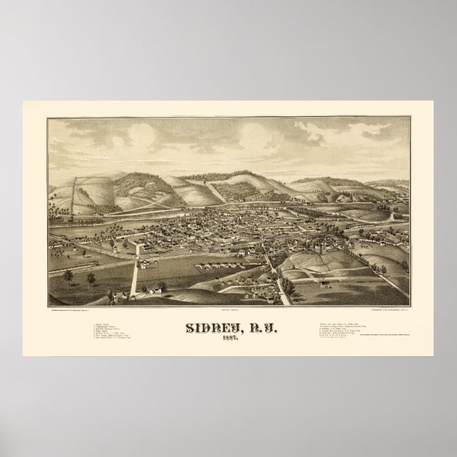 Poster Sidney, NY Carte panoramique - 1887 (Devant)