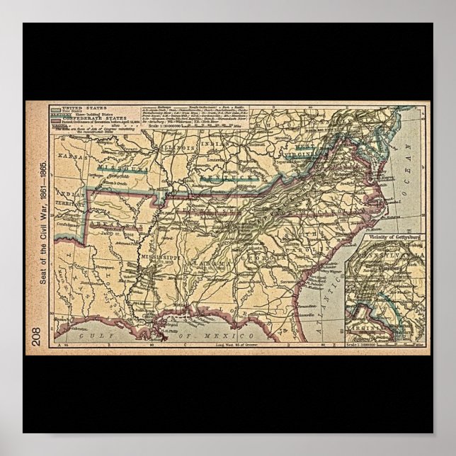 Poster Siège de la guerre civile, 1861-1865 Carte (Devant)