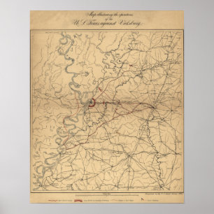 Poster Siège de Vicksburg - Guerre civile Carte panoramiq