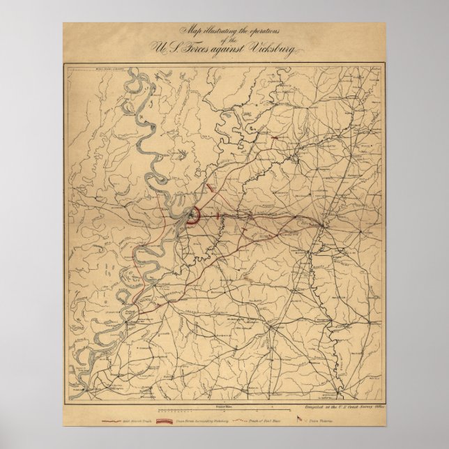 Poster Siège de Vicksburg - Guerre civile Carte panoramiq (Devant)