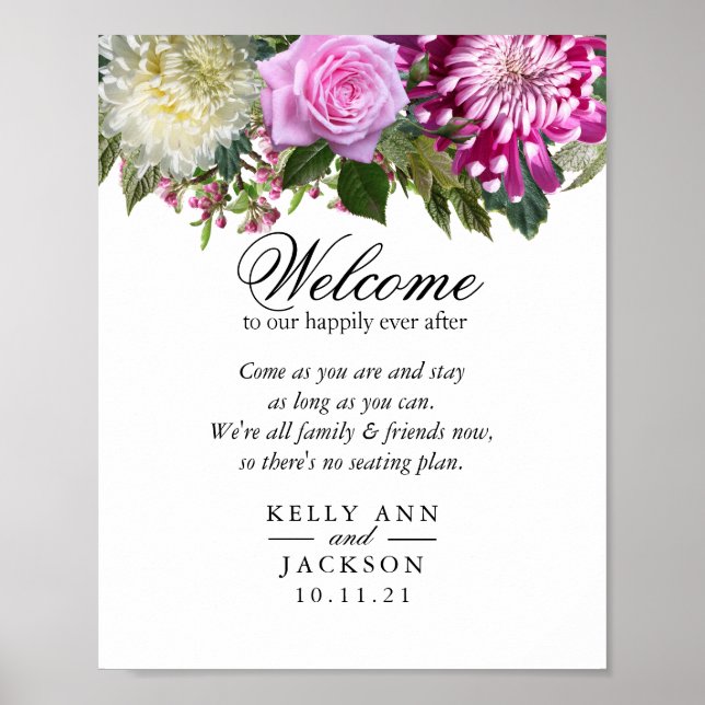 Poster Siège Mariage De Bienvenue - Jolies Fleurs Roses (Devant)