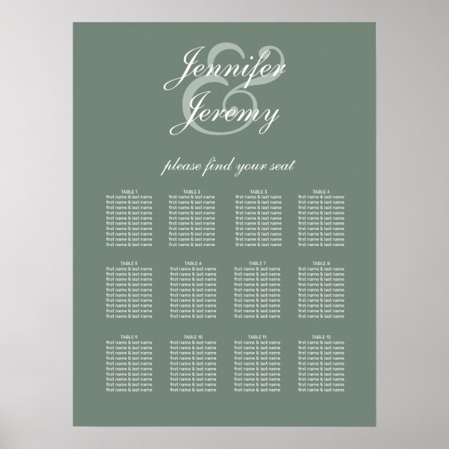 Poster Siège Mariage moderne Sage Green White Script (Devant)