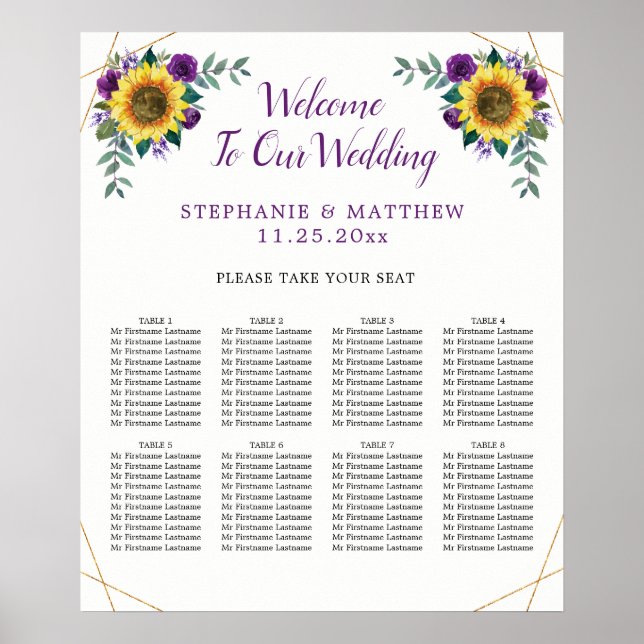 Poster Siège mariage Tournesol violet géométrique 8 (Devant)