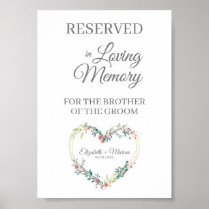 Poster Siège réservé pour les proches de mariage Cœur flo