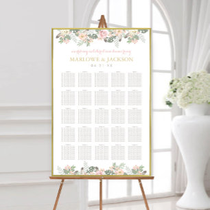 Poster Sièges de mariage bohème floraux rose et or