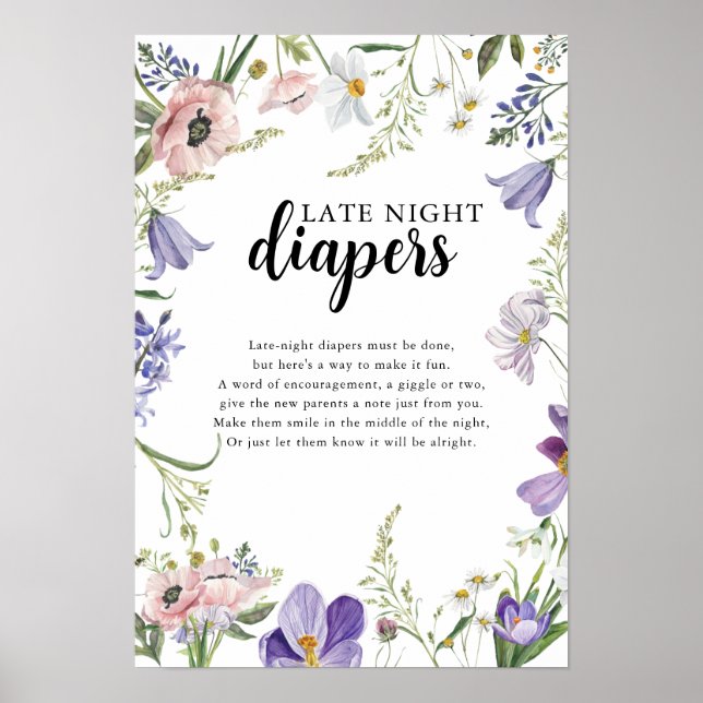 Poster Signal Baby shower fleur sauvage Late Night Diapés (Devant)