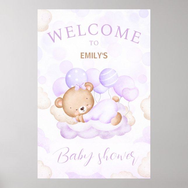 Poster Signal d'accueil de Baby shower pourpre (Devant)