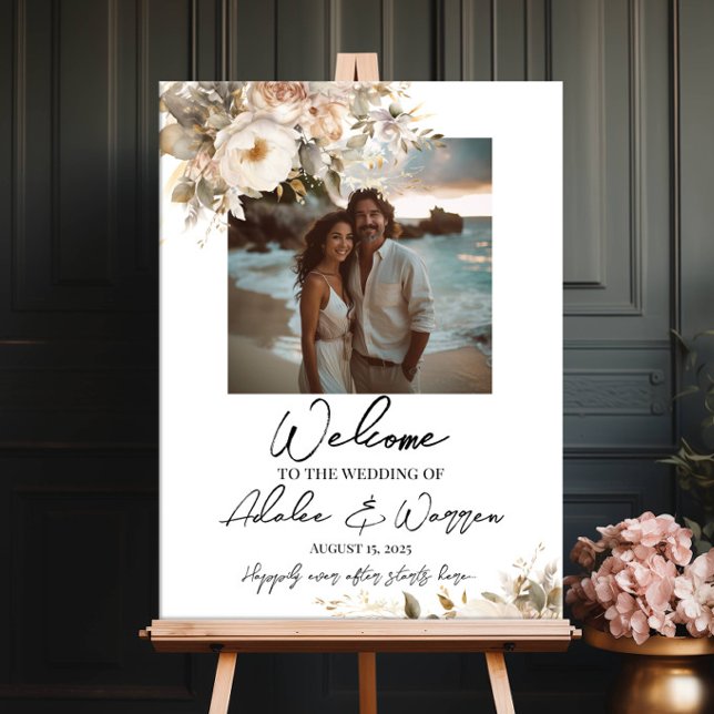 Poster Signal d'accueil mariage, photo et fleurs d'aquare (Créateur téléchargé)