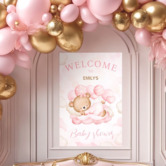 Poster Signal de bienvenue du Baby shower de la fille d'a (We Can Bearly Wait Girl Baby Shower Welcome Sign Poster)