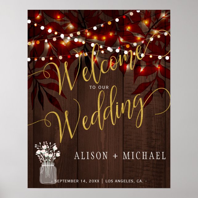 Poster Signal de bienvenue mariage de automne rustique au (Devant)