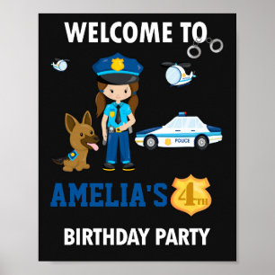 Poster Signal de fête de bienvenue de la police Fille ave