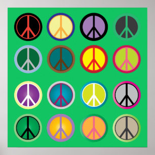 Poster Signal de paix haut en couleur rétro 60s