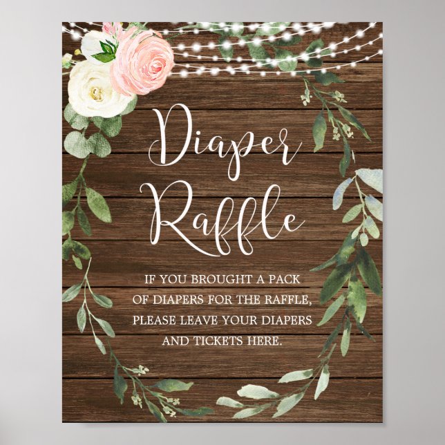 Poster Signal de tombola de couche florale rustique baby  (Devant)