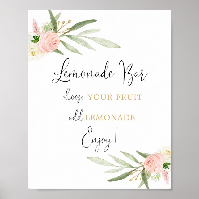 Poster Signal floral or blanc rose pâle Lemonade Bar (Devant)
