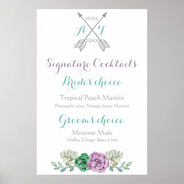 Poster Signal mariage signature cocktails fleur bothaniqu (Devant)