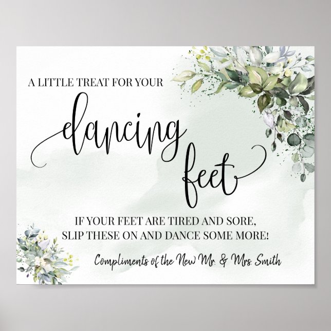 Poster Signal pieds dansants tongs mariage eucalyptus (Devant)