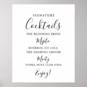 Poster Signature Bar à cocktails panneau mariage moderne