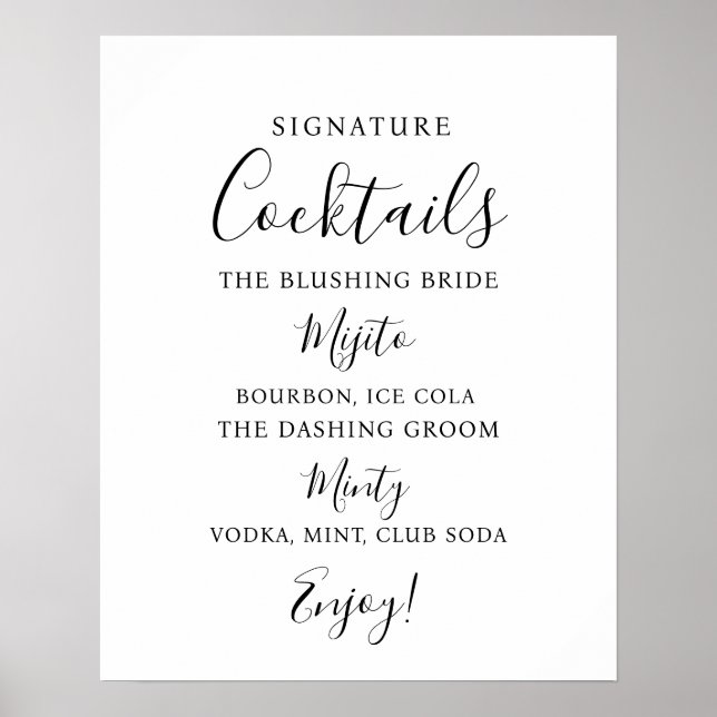 Poster Signature Bar à cocktails panneau mariage moderne (Devant)
