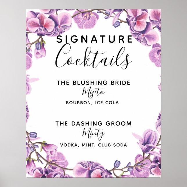 Poster Signature Barre de cocktails panneau mariage viole (Devant)