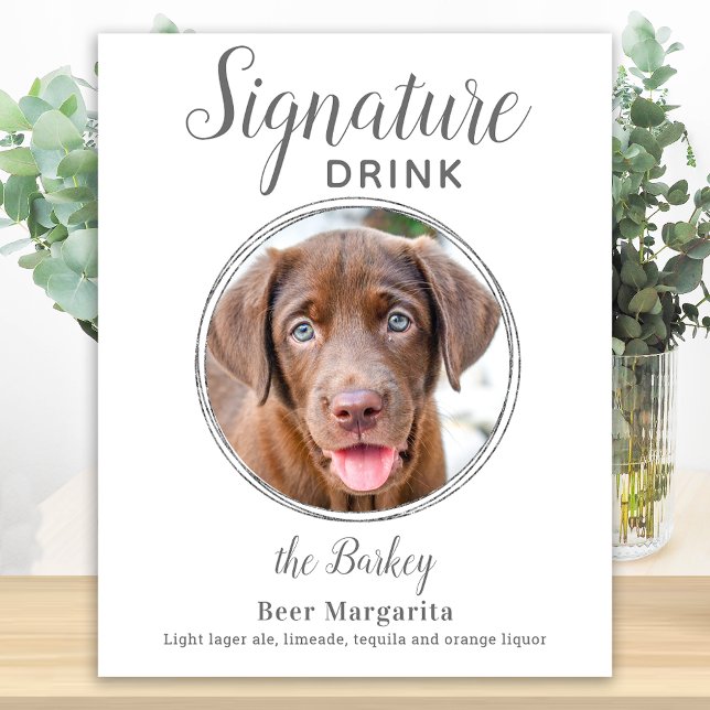 Poster Signature Boire Élégant Argent Pet Mariage Photo (Créateur téléchargé)