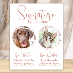 Poster Signature Boissons Animaux Mariages Rose Gold Bar