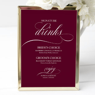 Poster Signature Boissons Burgundy Marsala Mariage Signé