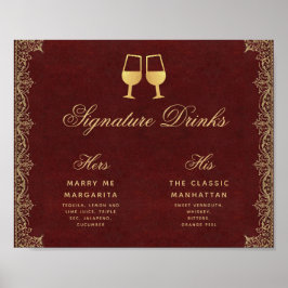 Poster Signature Boissons Burgundy or Script Mariage Sign