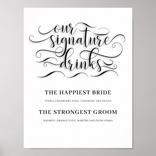 Poster Signature Boissons Mariage Bar Signer (Devant)