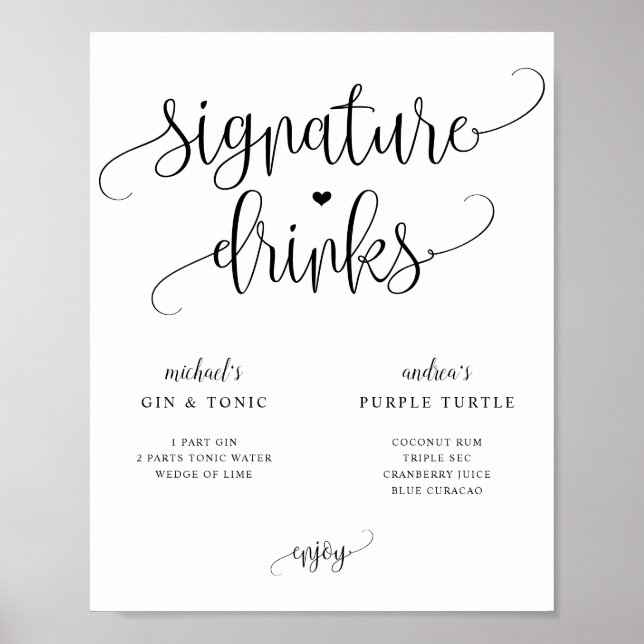 Poster Signature Boissons Mariage Signet Calligraphie rus (Devant)