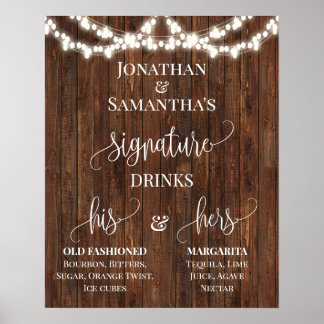 Poster Signature Boissons Réception de mariage Signal rus