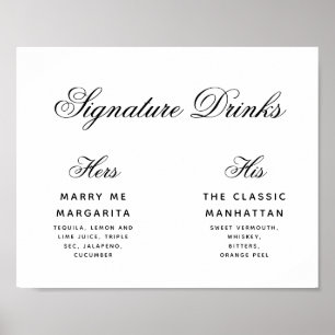Poster Signature Boissons Simple Noir & Blanc Mariage Sig