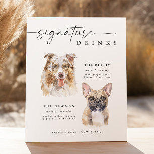 Poster Signature Chien moderne Boissons Mariage Bar Anima
